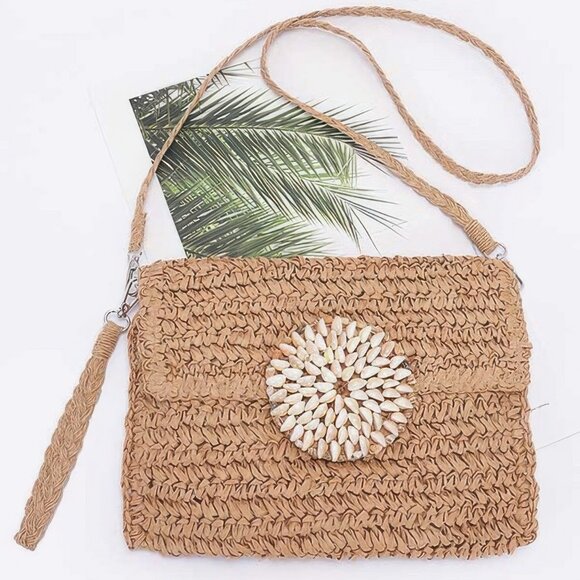 Faux Straw Multi Shell Front Flap Clutch - Picture 1 of 3